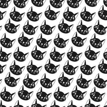 Seamless pattern cat happy background.Cute animal kitten. Stock Illustration