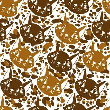 Seamless pattern cat happy background.Cute animal kitten. Stock Illustration