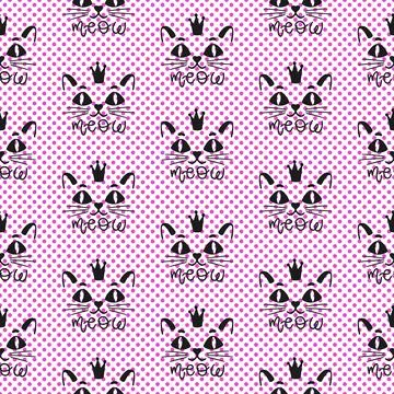 Seamless pattern cat happy background.Cute animal kitten. Stock Illustration