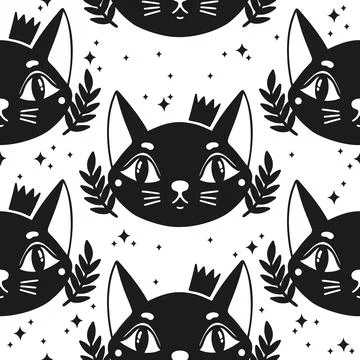 Seamless pattern cat happy background.Cute animal kitten. Stock Illustration