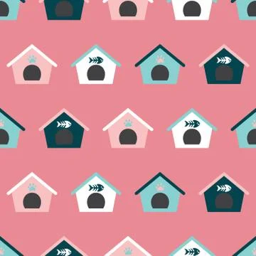 Seamless pattern with cat houses Stock Illustration