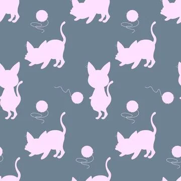 Seamless pattern cat silhouette, cartoon, vector illustration for fabric, pri Stock Illustration