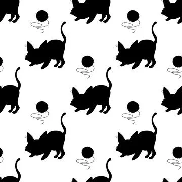Seamless pattern cat silhouette, cartoon, vector illustration for fabric, pri Stockillustratie