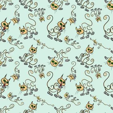 Seamless pattern of a cat sketch in different positions Stock Illustration