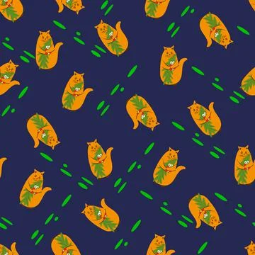 Seamless pattern cat with a tree and a gift. Stock Illustration