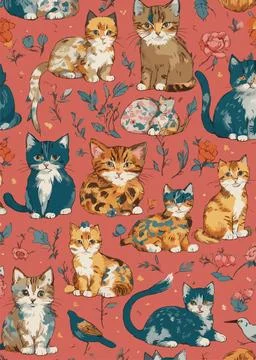 Seamless pattern with cat vector illustration 스톡 일러스트