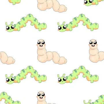 Seamless pattern, caterpillar, worm, cartoon, baby. on white background for.. Stock Illustration