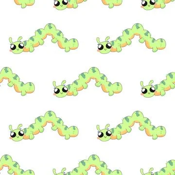 Seamless pattern, caterpillar, worm, cartoon, baby. on white background for.. Stock Illustration