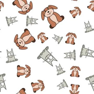 Seamless pattern of cats and dogs in in cartoon style. Stock Illustration