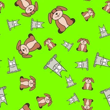 Seamless pattern of cats and dogs in in cartoon style. Stock Illustration