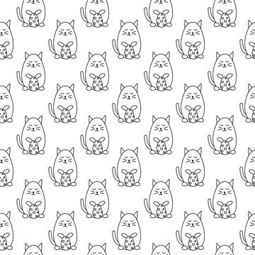 Seamless pattern with cats and eggs. イラスト素材
