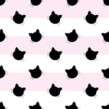 Seamless pattern with cats and hearts.  Cartoon cats background. Good for  wa Stock Illustration