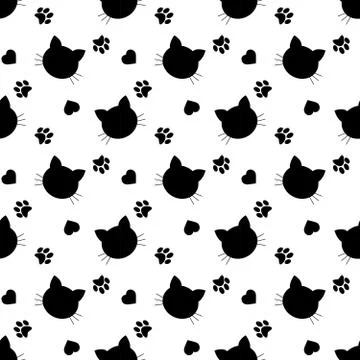 Seamless pattern with cats and hearts.  Cartoon cats background. Good for  wa Illustrazione stock
