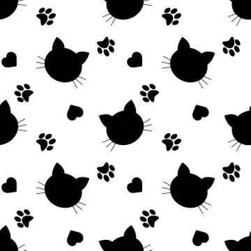Seamless pattern with cats and hearts.  Cartoon cats background. Good for  wa Stock Illustration