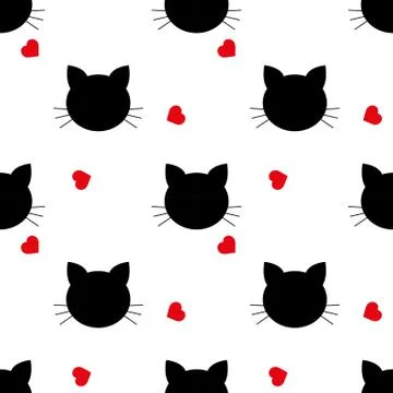 Seamless pattern with cats and hearts.  Cartoon cats background. Good for  wa Stock Illustration