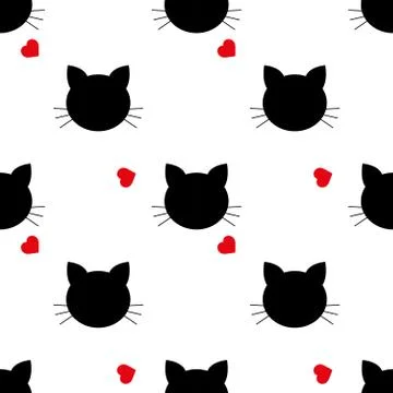 Seamless pattern with cats and hearts.  Cartoon cats background. Good for  wa Stock Illustration