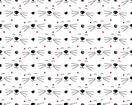Seamless pattern with cats and hearts.  Cartoon cats background. Good for  wa Stock Illustration