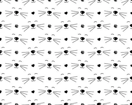 Seamless pattern with cats and hearts.  Cartoon cats background. Good for  wa Stock Illustration