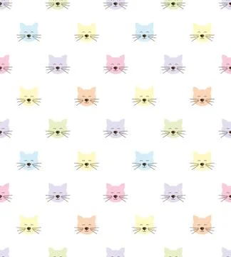 Seamless pattern with cats and hearts.  Cartoon cats background. Good for  wa Stock Illustration