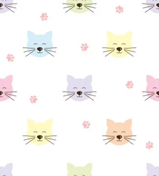 Seamless pattern with cats and hearts.  Cartoon cats background. Good for  wa Illustrazione stock