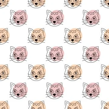 Seamless pattern with cats and hearts.  Cartoon cats background. Good for  wa Stock Illustration