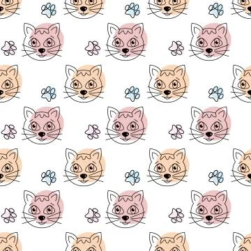 Seamless pattern with cats and hearts.  Cartoon cats background. Good for  wa Stock Illustration