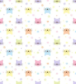Seamless pattern with cats and hearts.  Cartoon cats background. Good for  wa Stock Illustration