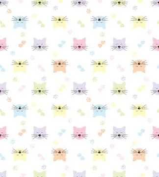 Seamless pattern with cats and hearts.  Cartoon cats background. Good for  wa Stock Illustration