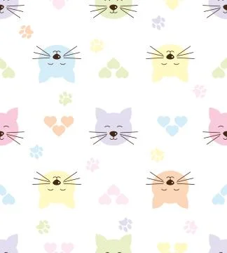 Seamless pattern with cats and hearts.  Cartoon cats background. Good for  wa Stock Illustration