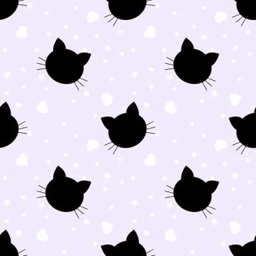 Seamless pattern with cats and hearts.  Cartoon cats background. Good for  wa Stock Illustration