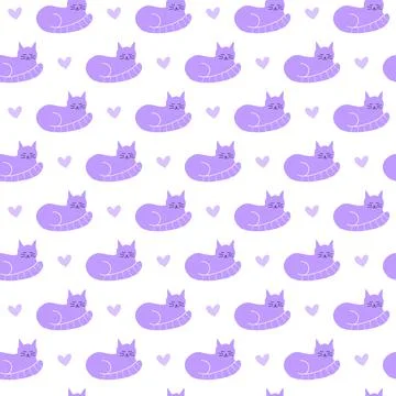 Seamless pattern with cats and hearts. Illustrazione stock