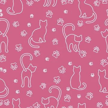 Seamless pattern with cats and traces. Stock Illustration