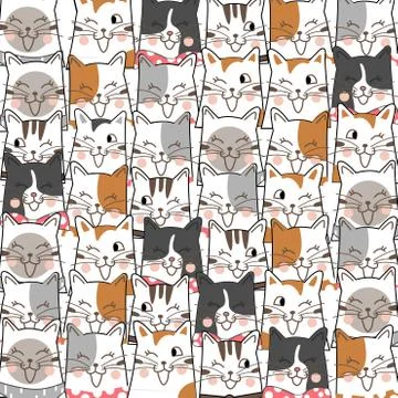 Seamless pattern with cats.  cats of different breeds. Vector background Stock Illustration