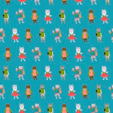 Seamless pattern with cats in clothes. Vector illustration Stock Illustration