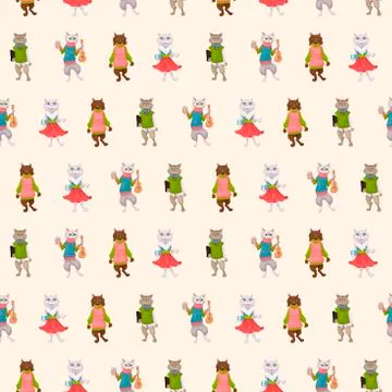 Seamless pattern with cats in clothes. Vector illustration Stock Illustration