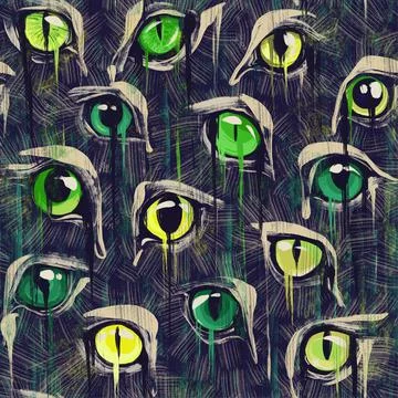 Seamless pattern. Cat's eyes on a dark blue background. Stock Illustration