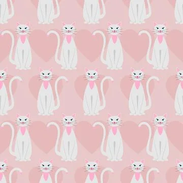 Seamless pattern with cats on a pink background Stock Illustration