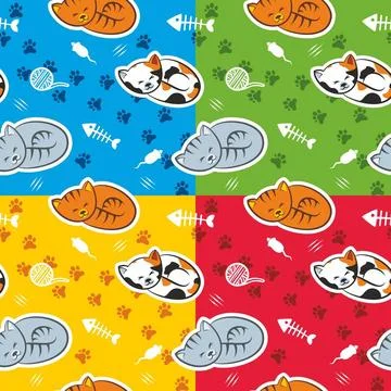 Seamless pattern with cats Seamless pattern with cats in four color scheme... Stock Photos