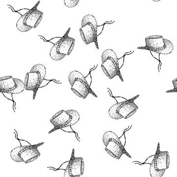 Seamless pattern cattle cowboy hat sketch hand drawn black Stock Illustration