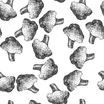 Seamless pattern cauliflower white raw sketch hand drawn Stock Illustration
