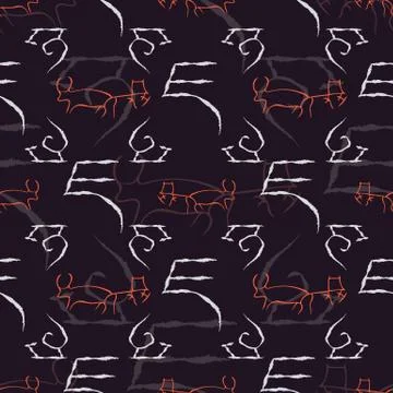 Seamless pattern with cave drawings. Stock Illustration