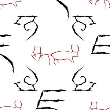 Seamless pattern with cave drawings. Illustrazione stock
