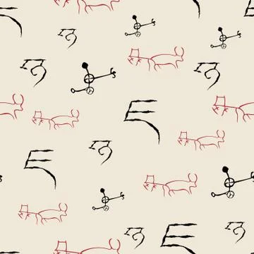 Seamless pattern with cave drawings. Stock Illustration