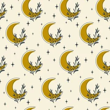 Seamless pattern with celestial moon phases. Half moon and stars, mystic he.. Illustrazione stock