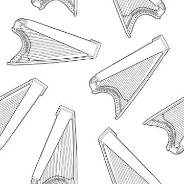 Seamless pattern with celtic harp on white background Stock Illustration