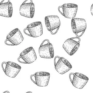 Seamless pattern ceramic coffee mug sketch hand drawn 库存插图