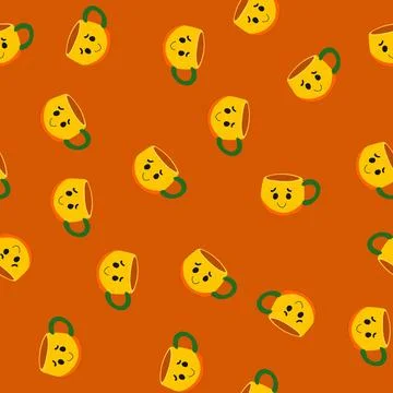 Seamless pattern ceramic kawaii mug cartoon vector Stock Illustration