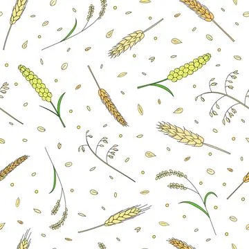 Seamless pattern with cereals and grains. Stock Illustration