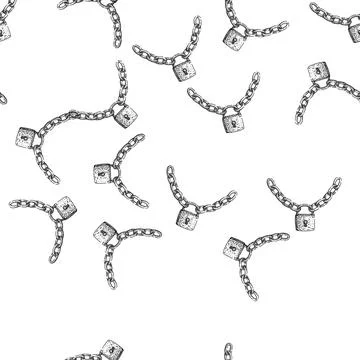 Seamless pattern chain padlock sketch hand drawn Stock Illustration