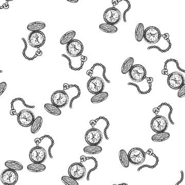 Seamless pattern chain watch pocket sketch hand drawn Stock Illustration